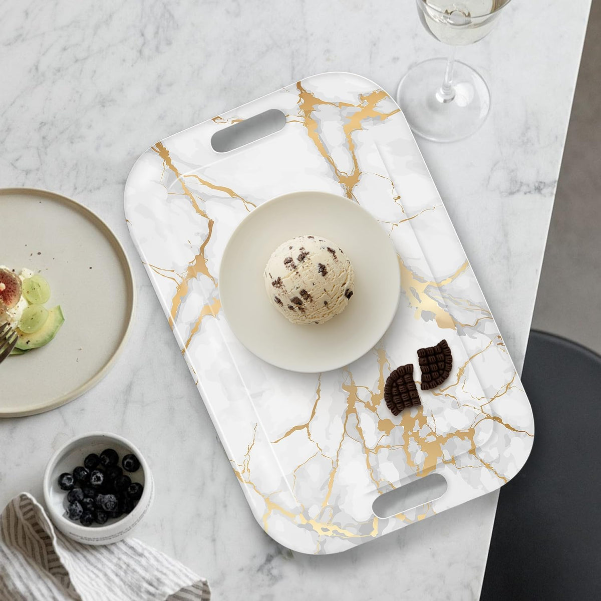 Serving Trays with Handles, 14.5 x 9.8 inch Rectangular Plastic Tray for Restaurant, Kitchen