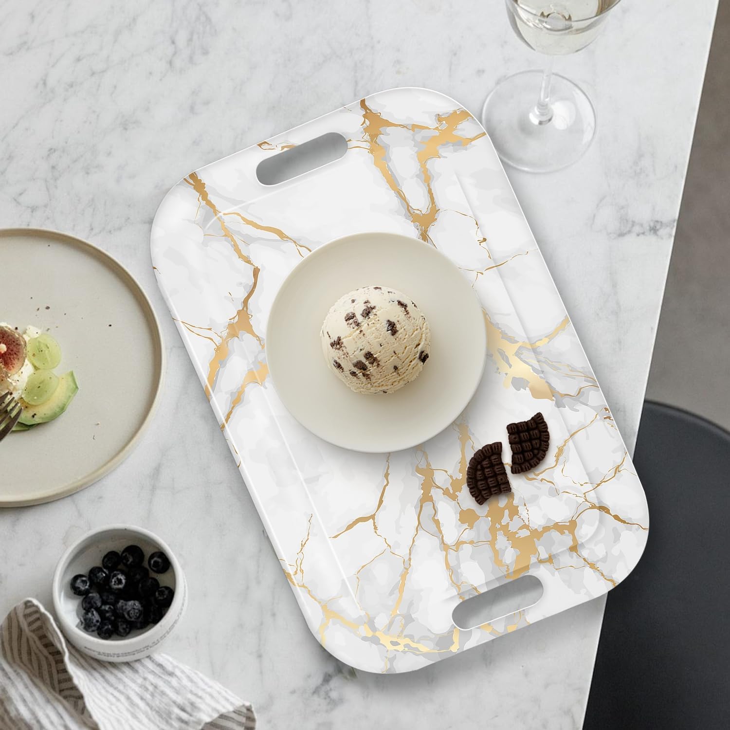 Serving Trays with Handles, 14.5 x 9.8 inch Rectangular Plastic Tray for Restaurant, Kitchen