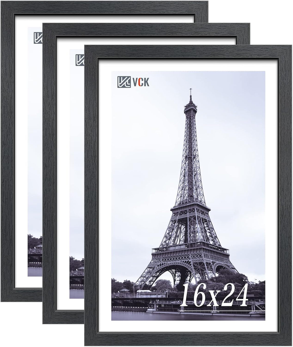 VCK 16x24 Poster Frames Set of 3, Black Solid Wood Picture Frame, Textured Exclusive Wall Gallery