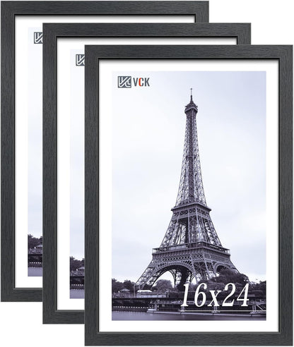 VCK 16x24 Poster Frames Set of 3, Black Solid Wood Picture Frame, Textured Exclusive Wall Gallery