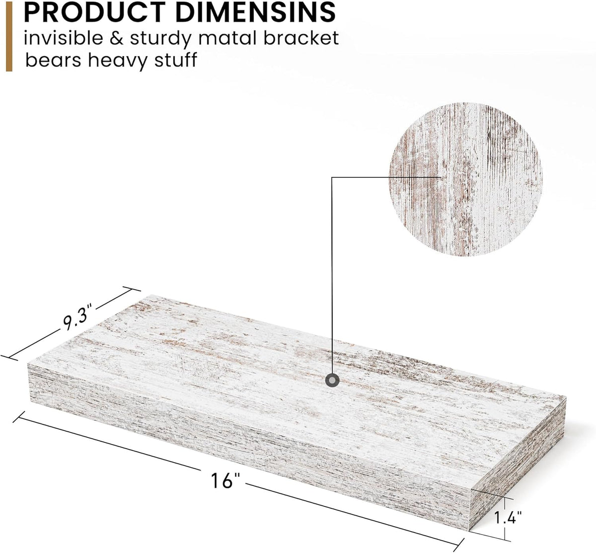 Fun Memories Deep Floating Shelves - 16" W x 9" D x 1.6" H Rustic Grey Wall Shelf - Wall Mounted