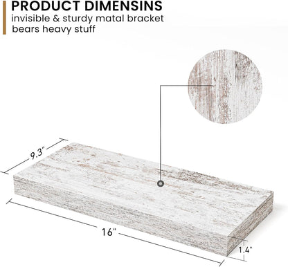 Fun Memories Deep Floating Shelves - 16" W x 9" D x 1.6" H Rustic Grey Wall Shelf - Wall Mounted