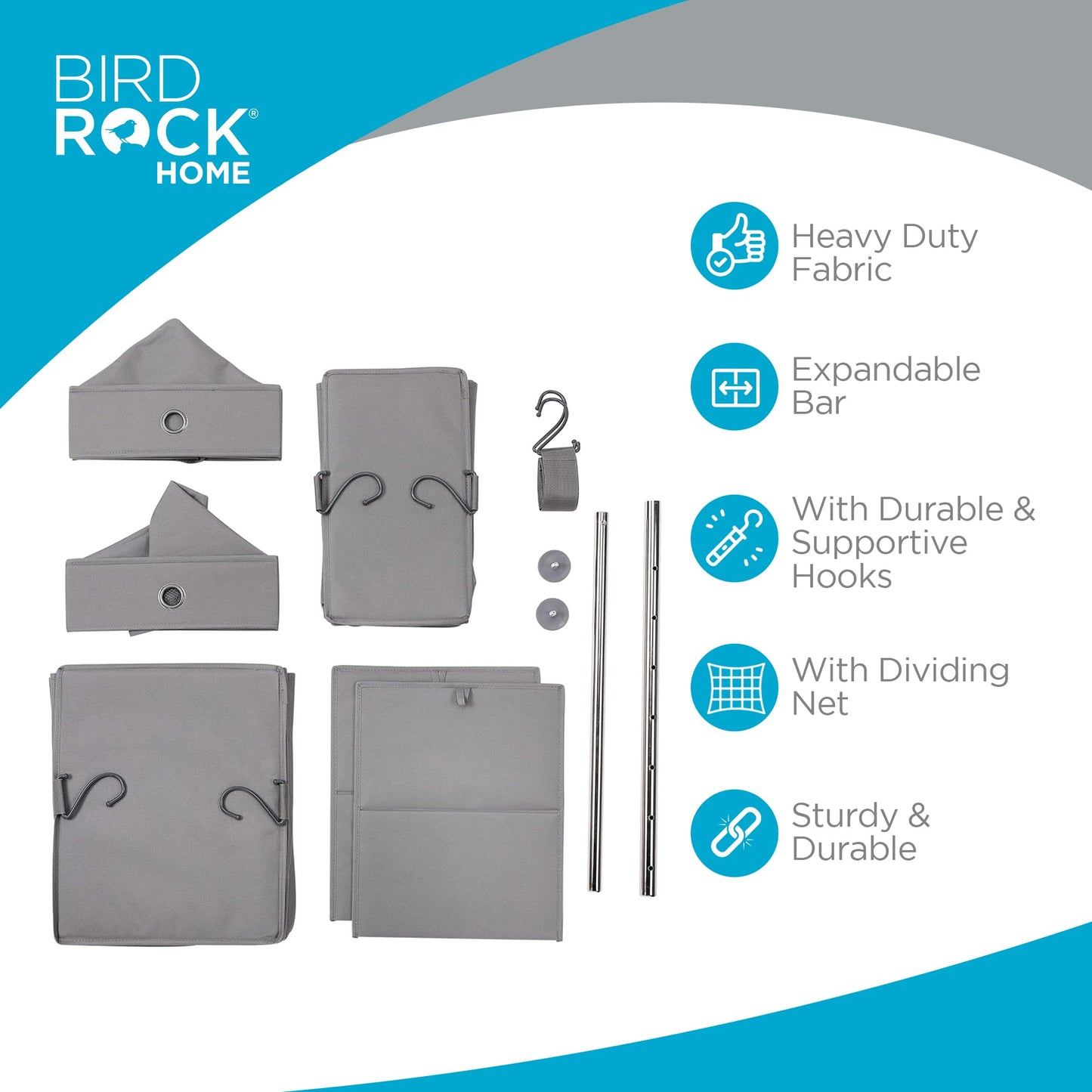 BIRDROCK HOME 5pc Hanging Closet Organizer System with Storage Shelves - Grey - Shoe Clothing