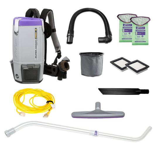 ProTeam Super Coach Pro 6 Backpack Vacuum Commercial with Telescoping Wand Tool Kit, 6 Quart