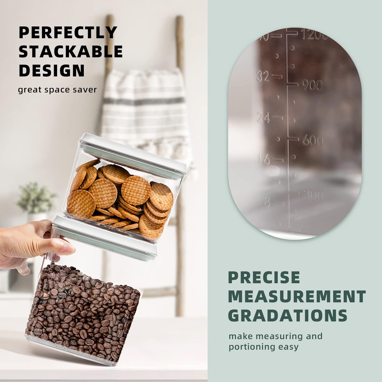 Pop Up Lid Food Storage Containers, Clear Storage Containers for Pantry Airtight Kitchen Containers