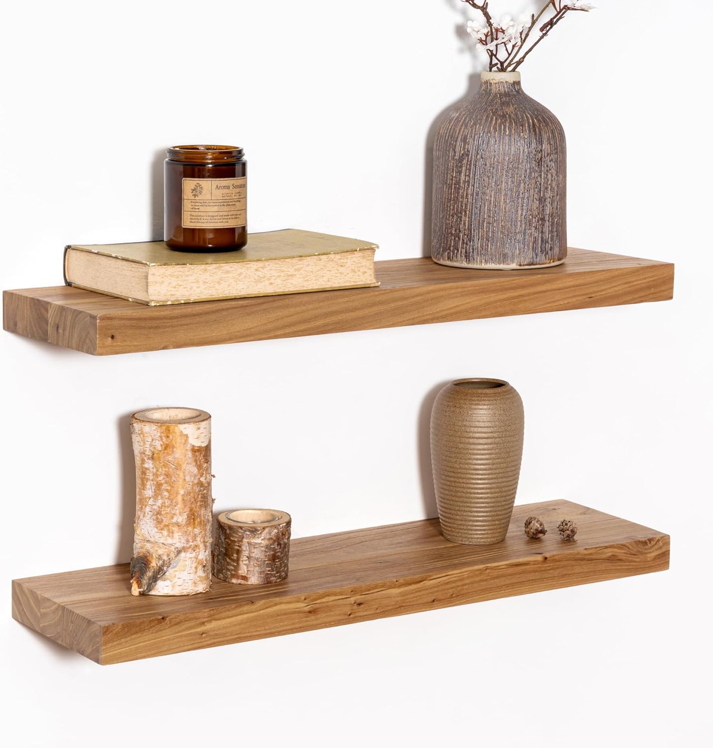 Wood Floating Shelves for Wall, 24" Floating Shelves Wall Mounted, Rustic Old Elm Wood Shelf for