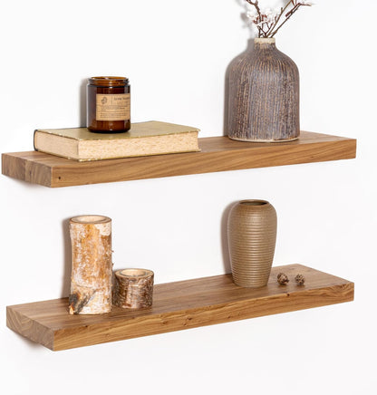 Wood Floating Shelves for Wall, 24" Floating Shelves Wall Mounted, Rustic Old Elm Wood Shelf for