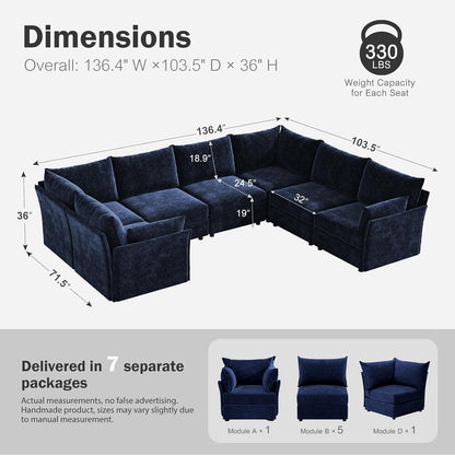 136.4" Oversized Modular Sectional Sofa, U Shaped Convertible Couch with Movable Ottoman, Large 7
