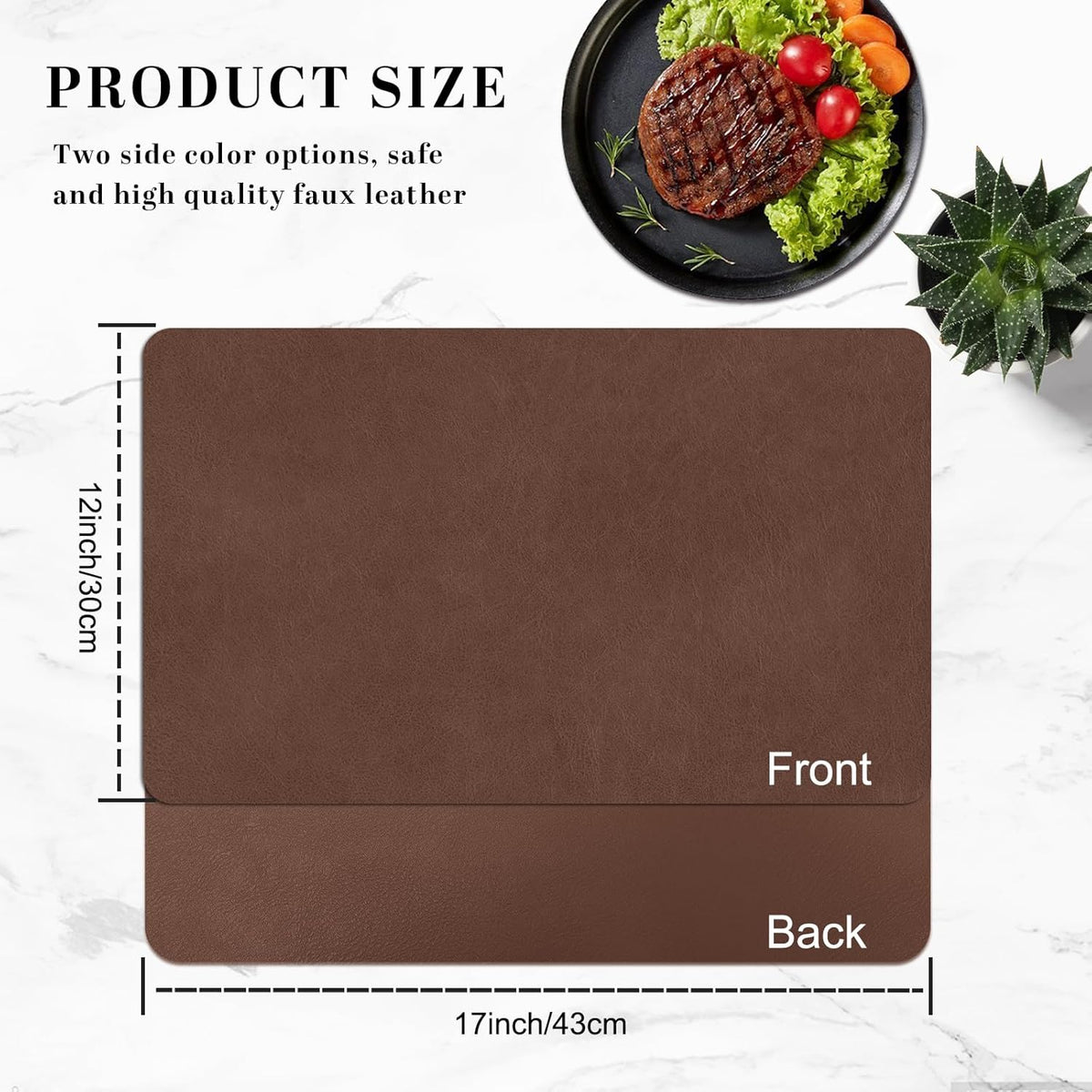 Faux Leather Placemats, Set of 4, 12''×17' Textures on Both Sides, Heat-Resistant, Waterproof and