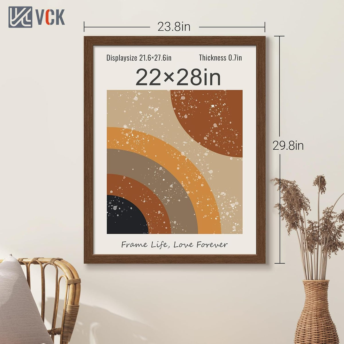 VCK 22x28 Picture Frame 3 Pack, Brown Wood Poster Frame with Exclusive Wood Grain, Wall Mounting