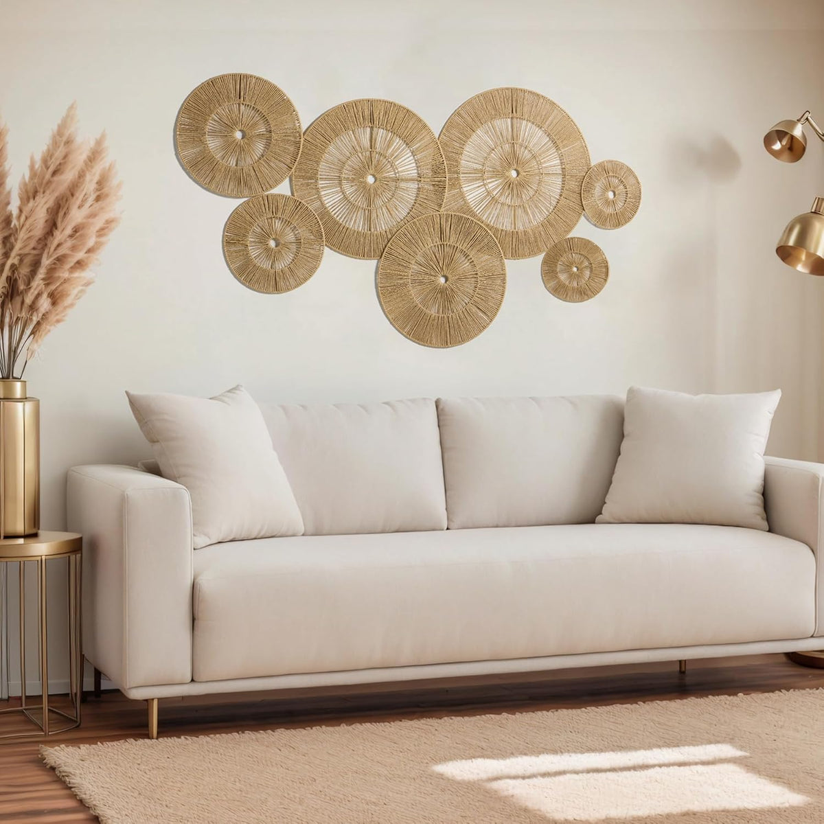 Mokof 7 Pack Boho Wall Decor Round Baskets Set (Small 7" to Largest 17") - Handwoven Large Wall
