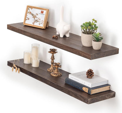 Fun Memories Floating Shelves for Wall, 36"x9.3" Rustic Solid Elm Wood Shelves, Heavy-Duty Wall