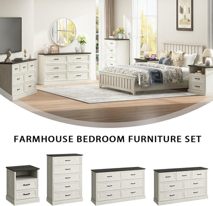 Farmhouse 7 Drawer Dresser for Bedroom, 55 Inch Wide Modern White Dresser TV Stand with Large