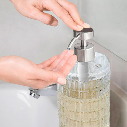 Lunestella Elegant Glass Hand Soap Dispenser with Stainless Steel Pump, for Bathroom and Kitchen