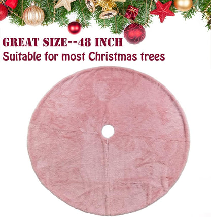 AOGU 48 Inch Faux Fur Christmas Tree Skirt Pink Shiny Plush Skirt for Merry Christmas Party