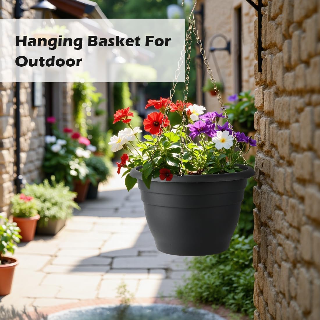 Hanging Planters 10 Inch, 4 Pcs Flower Pots with Drainage Hole, Self Watering Hanging Basket for