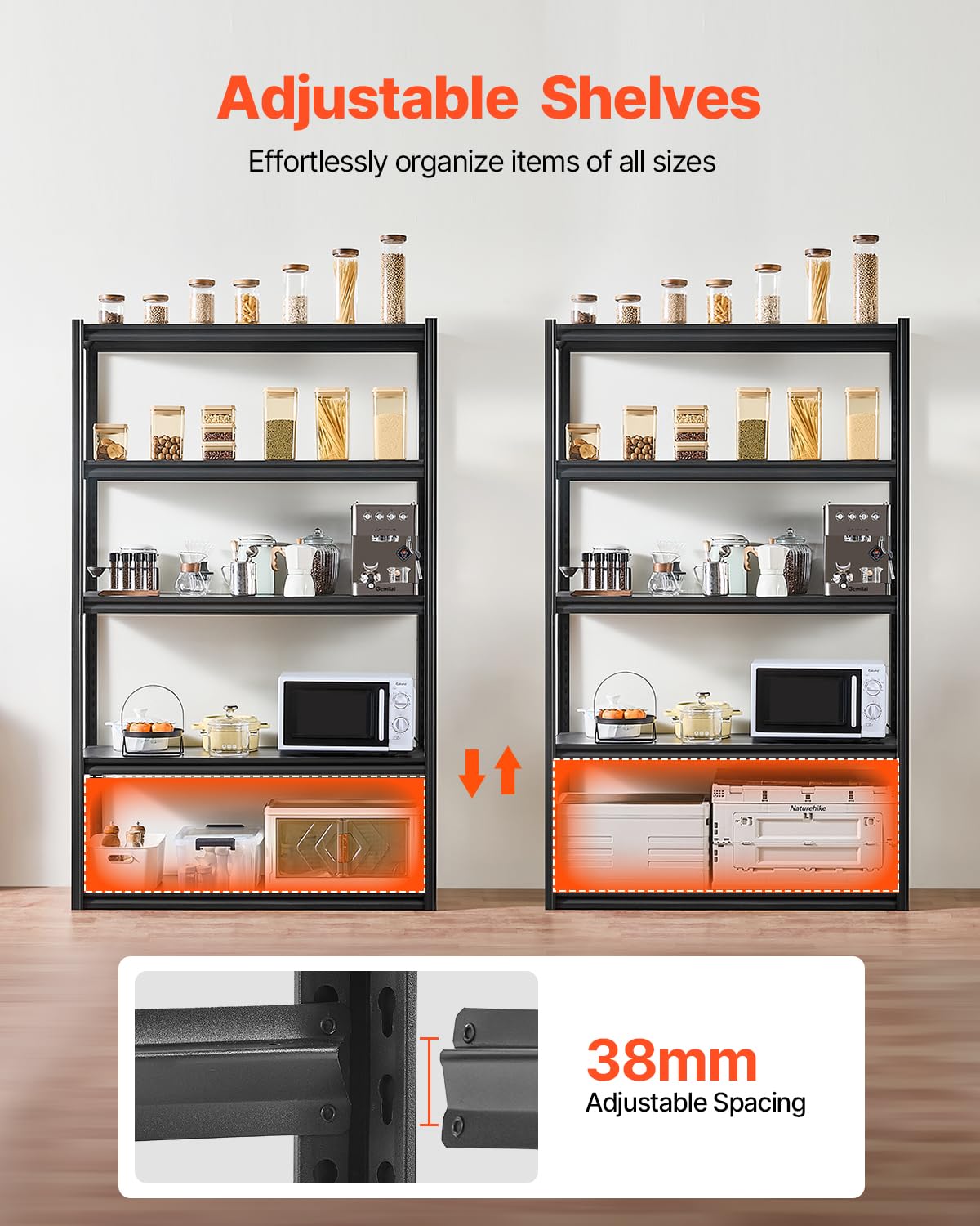 VEVOR Storage Shelves, 3000 lbs, 5 Tier Garage Storage Shelving, 18" D x 48" W x 78" H Adjustable