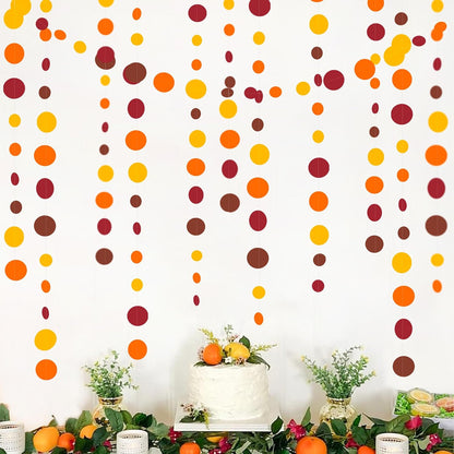 46Ft Fall Party Decorations Polka Dots Garlands Orange Yellow Burgundy Brown Hanging Paper Circle
