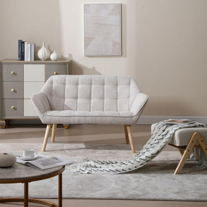 48" Small Loveseat Sofa, Modern Linen Fabric Mini Sofa Couch 2-Seater Love Seat with Quilting Backs