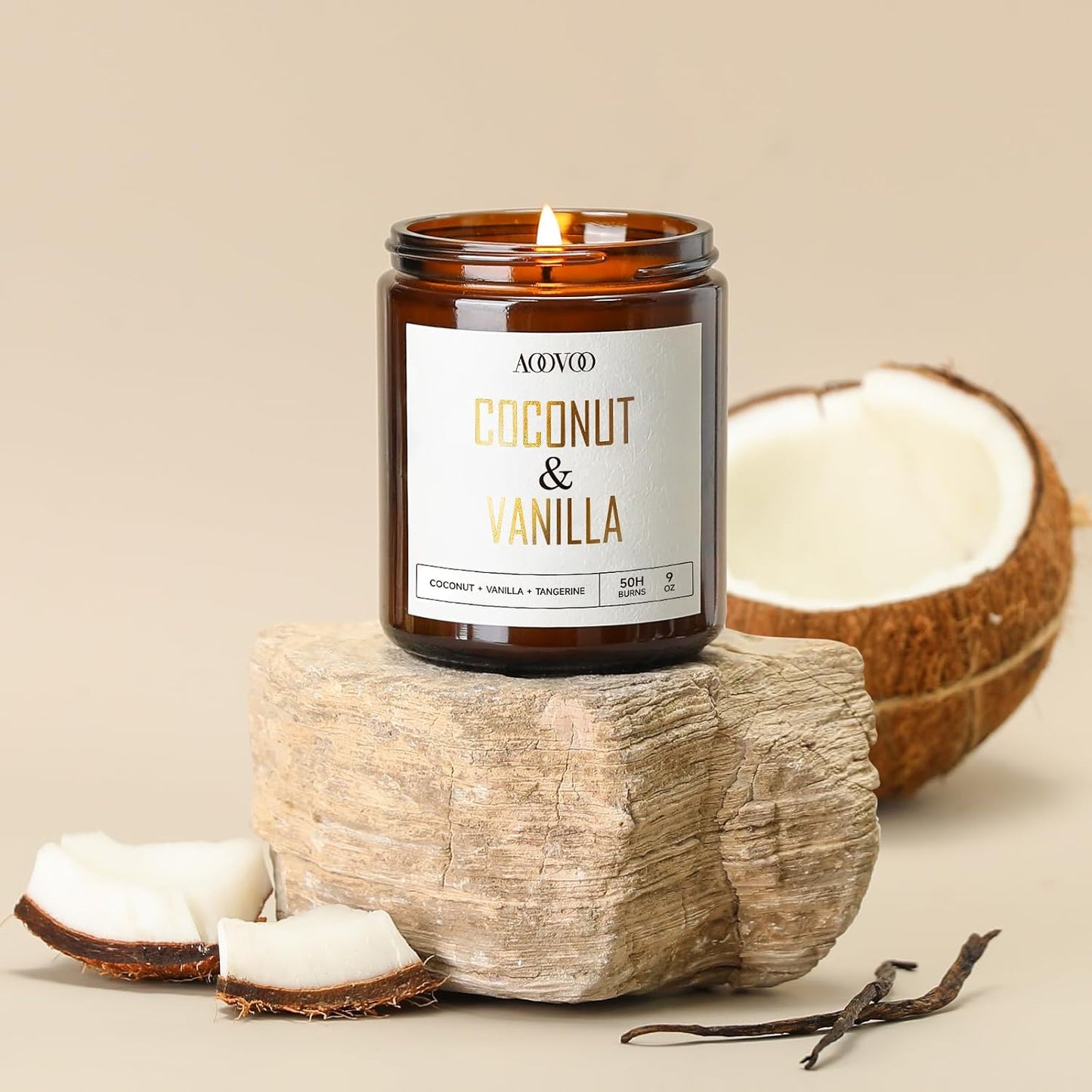 AOOVOO Coconut Vanilla Candles - 9 oz Scented Candles, Aromatherapy Candle, Soy Candle for Home