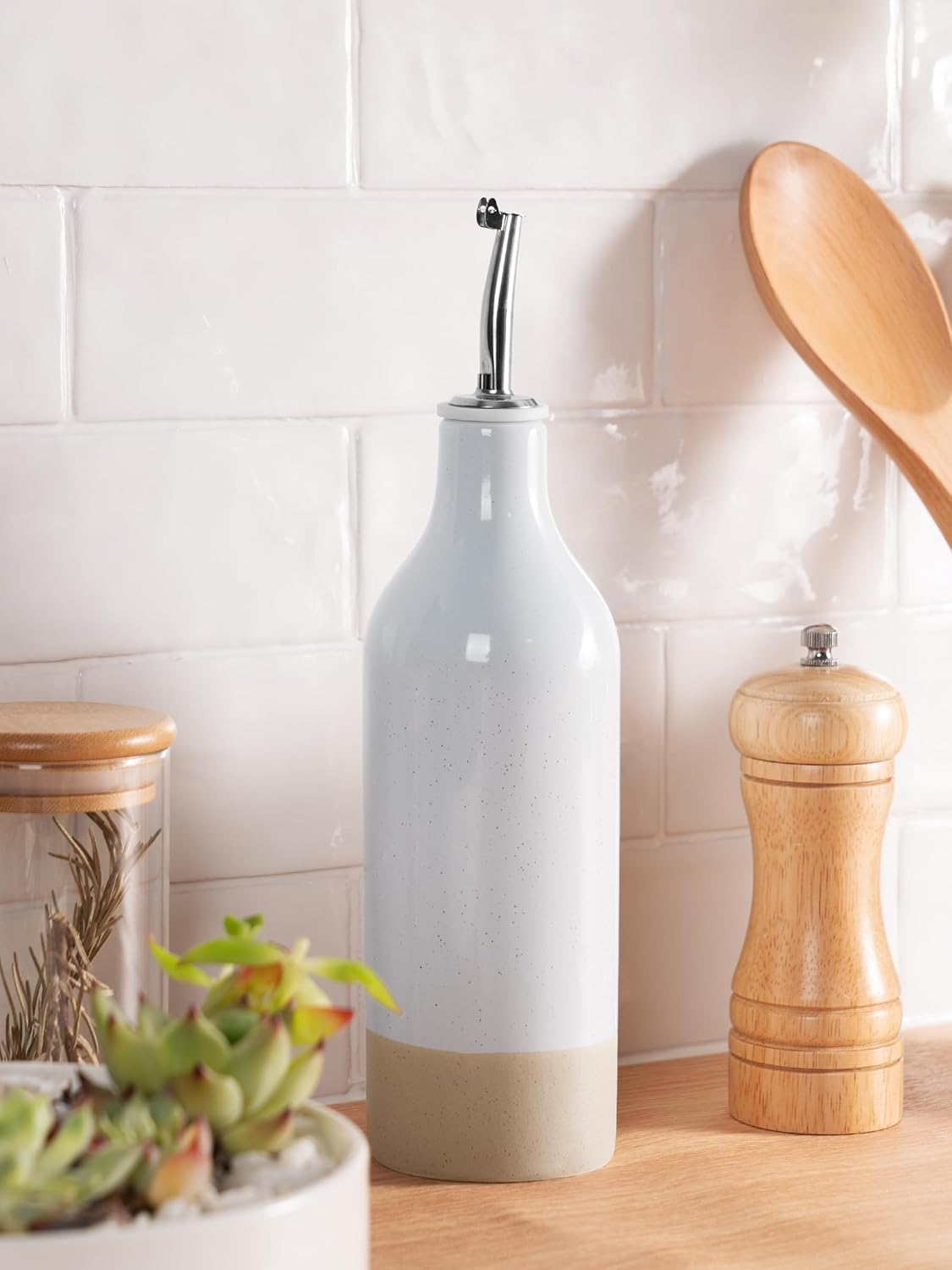 famiware Milkyway 16oz Ceramic Olive Oil Dispenser Bottle, 1 Piece Oil Dispenser for Kitchen with