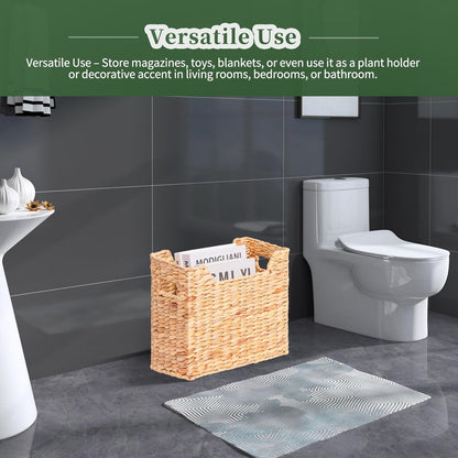 Magazines Holders, Handwoven Magazine Basket for Bathroom, Water Hyacinth Wicker Magazine Rack for