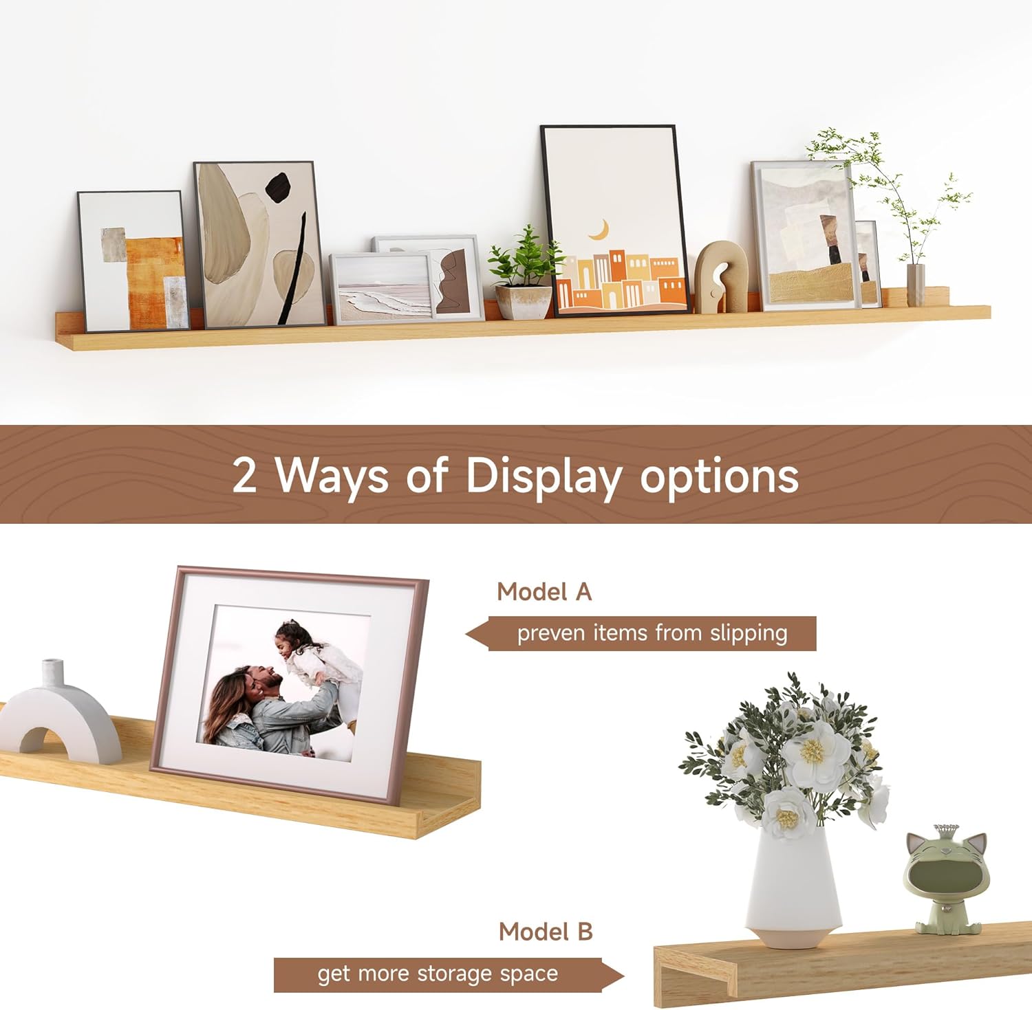 Floating Picture Ledge Shelves for Wall Set of 2, 55 Inches Picture Shelf with Ledge, Nursery Book
