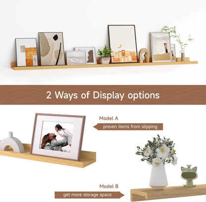 Floating Picture Ledge Shelves for Wall Set of 2, 55 Inches Picture Shelf with Ledge, Nursery Book