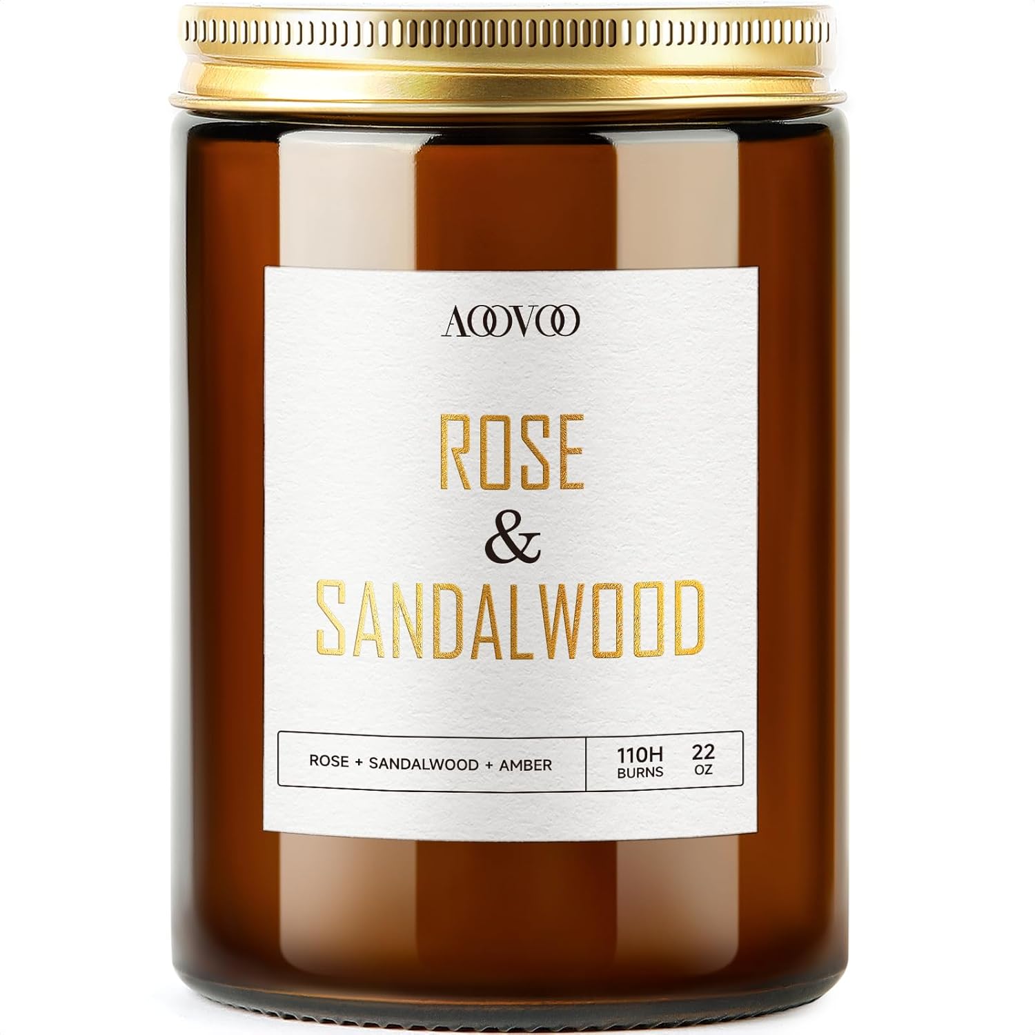 AOOVOO Rose Sandalwood Candles - 22 oz Scented Candles, Aromatherapy Candle, Soy Candle for Home