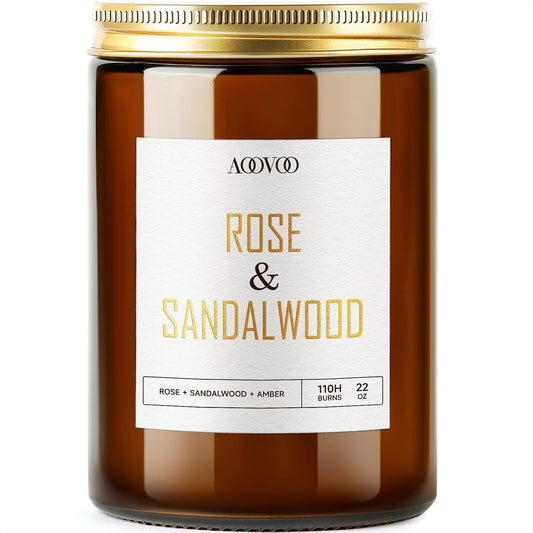 AOOVOO Rose Sandalwood Candles - 22 oz Scented Candles, Aromatherapy Candle, Soy Candle for Home