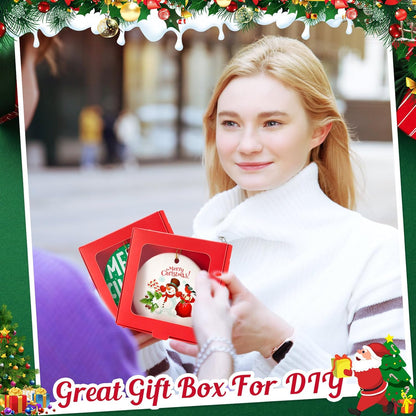 50 Pcs Sublimation Ornament Blanks Box 3.6"x3.6"x0.7" Christmas Ornaments Holder Ceramic Discs