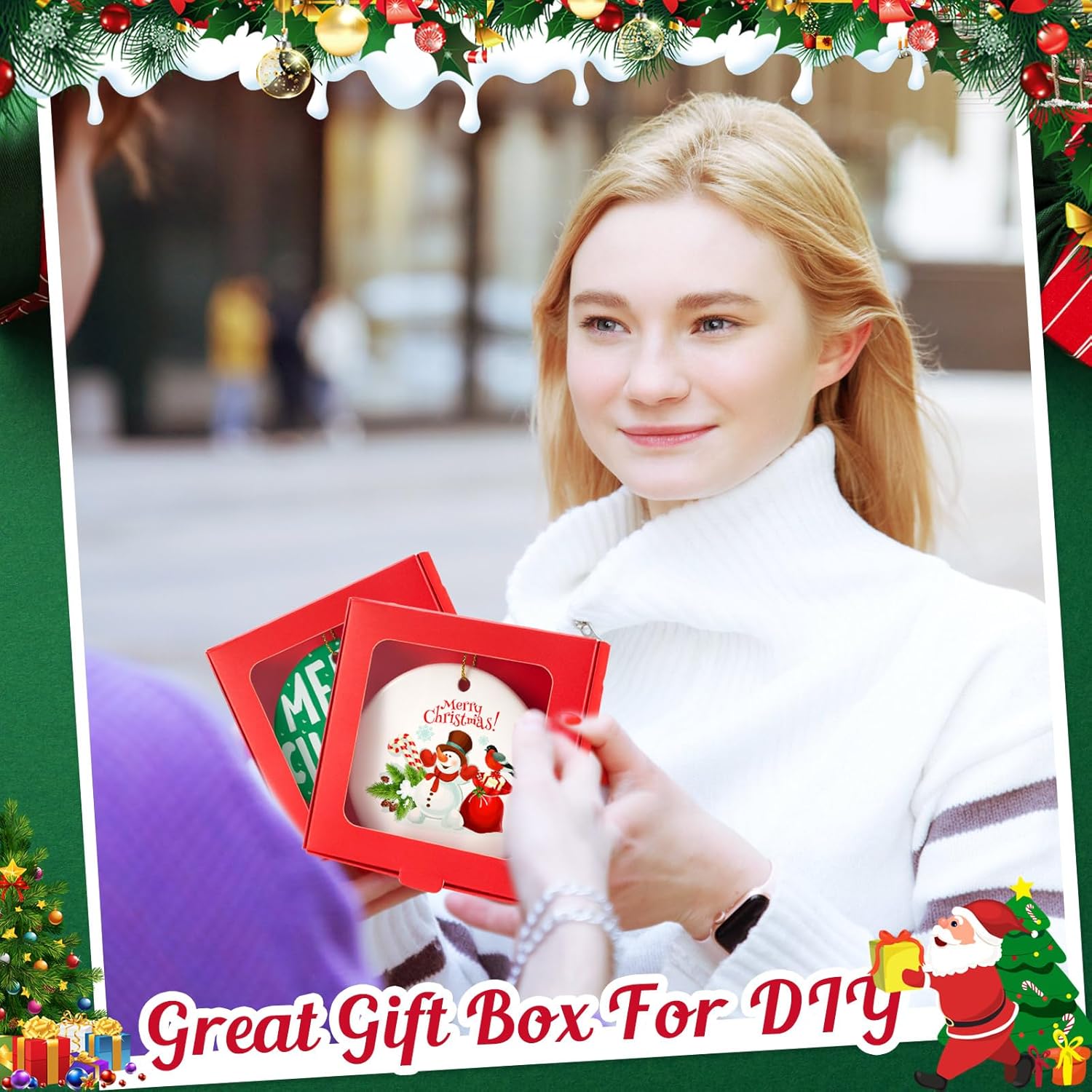 25 Pcs Sublimation Ornament Blanks Box 3.6"x3.6"x0.7" Christmas Ornaments Holder Ceramic Discs