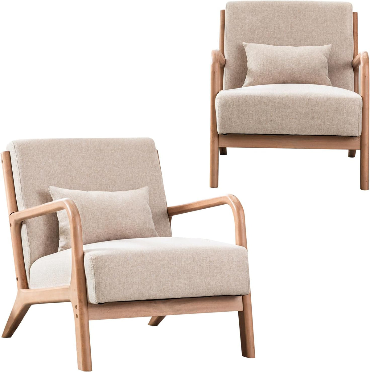 INZOY Mid-Century Modern Accent Chair Set of 2, Upholstered Living Room Chairs with Waist Cushion