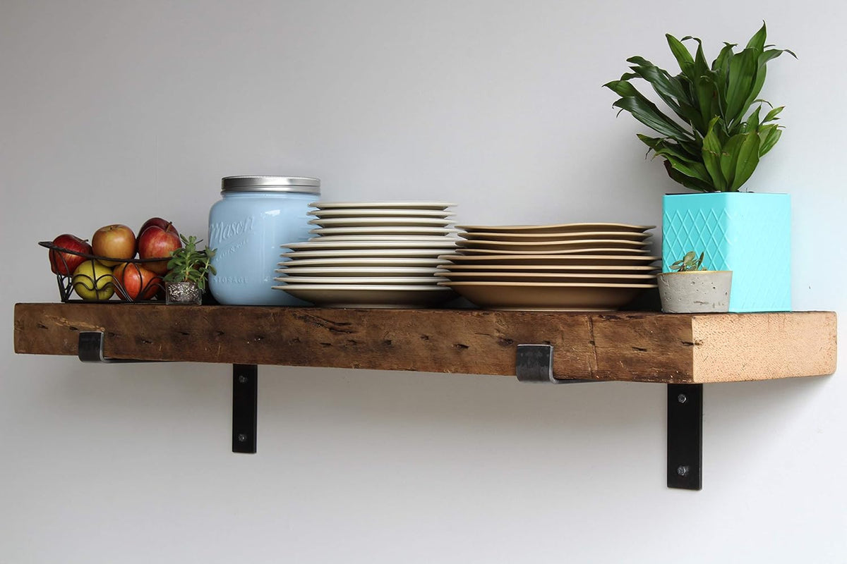 Urban Legacy Reclaimed Barn Beam Deep Shelves | Deep Shelves with Brackets Included, Set of 2 |