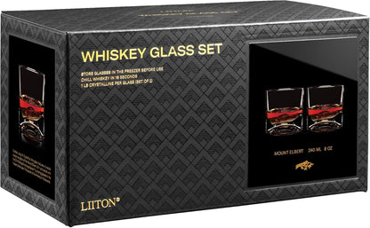 Rocky Mountains Heavy Crystal Whiskey Glasses Gift Set of 2, Thick Freezable Bourbon Glass 1lb