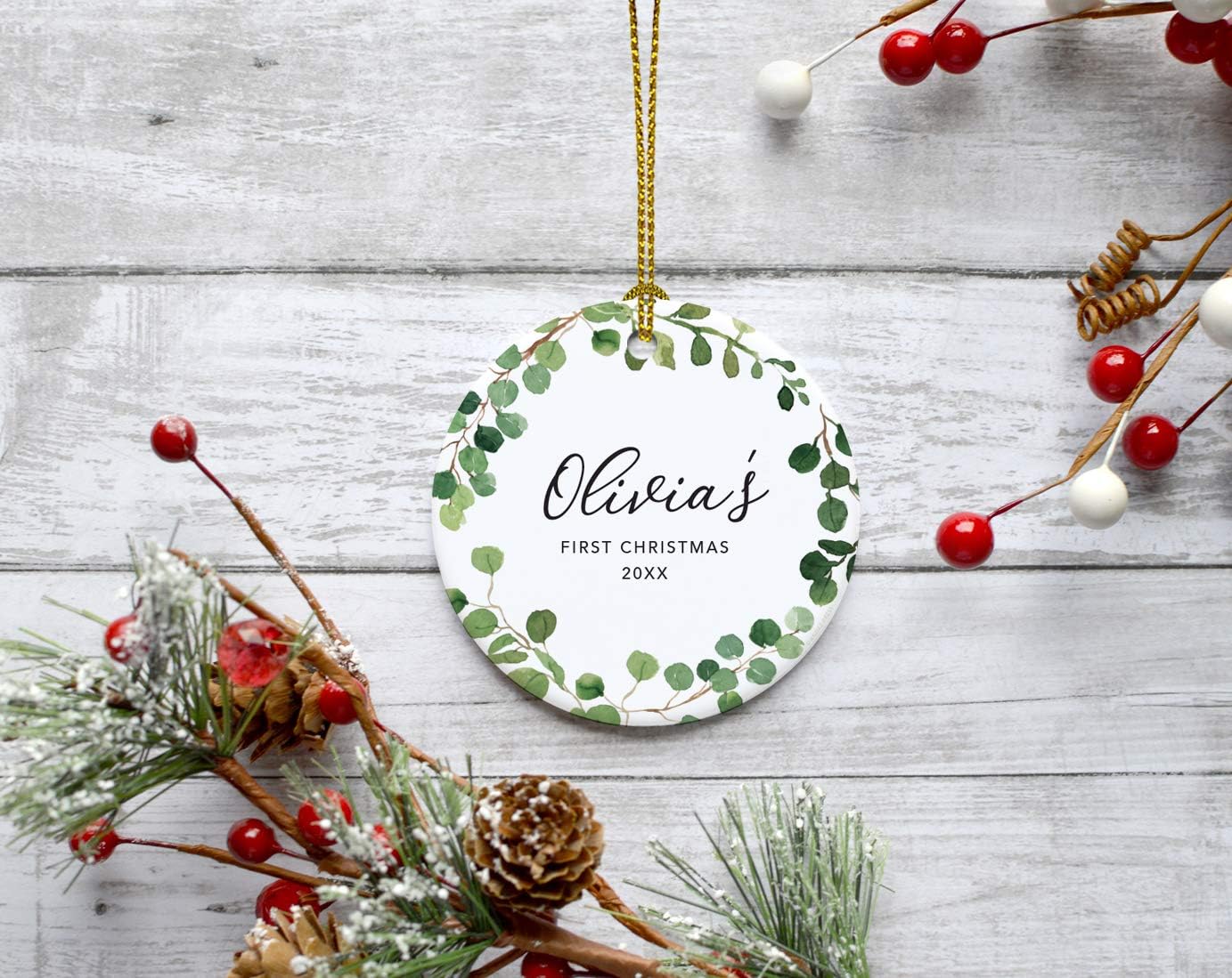 Andaz Press Personalized Round Ceramic Porcelain Christmas Tree Ornament Keepsake Collectible New
