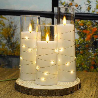 Flickering Flameless LED Candles, 9 Pcs with Embedded Star String, Acrylic LED Pillar Candles with