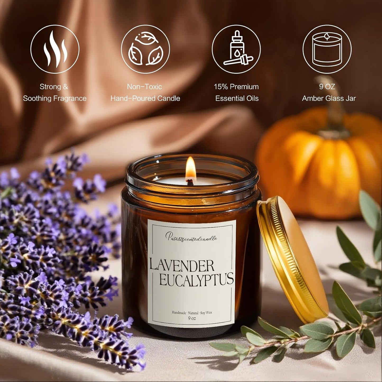 Lavender & Eucalyptus Scented Candles for Home, Natural Soy Wax Aromatherapy Non Toxic Candle Gifts