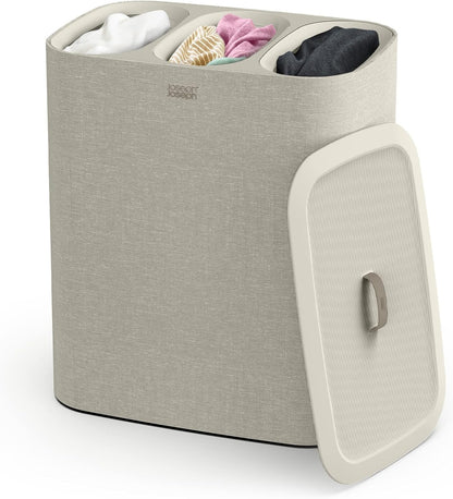 Joseph Joseph Tota Trio 90 liter/23.8 gallon Laundry Hamper Separation Basket with lid, 3 Removable