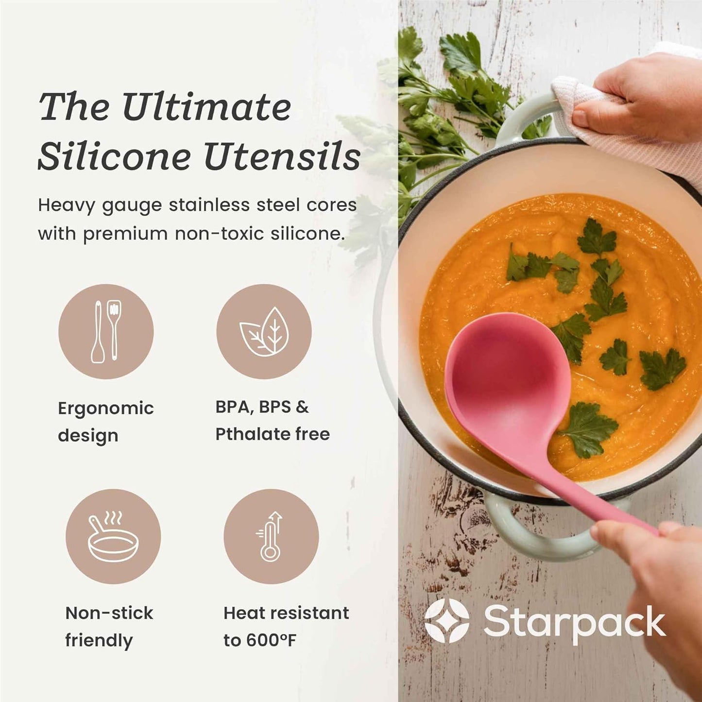 Starpack 'Like a Boss' XL Premium Silicone Cooking Utensils Set (6 Pcs) - Heat Resistant Kitchen