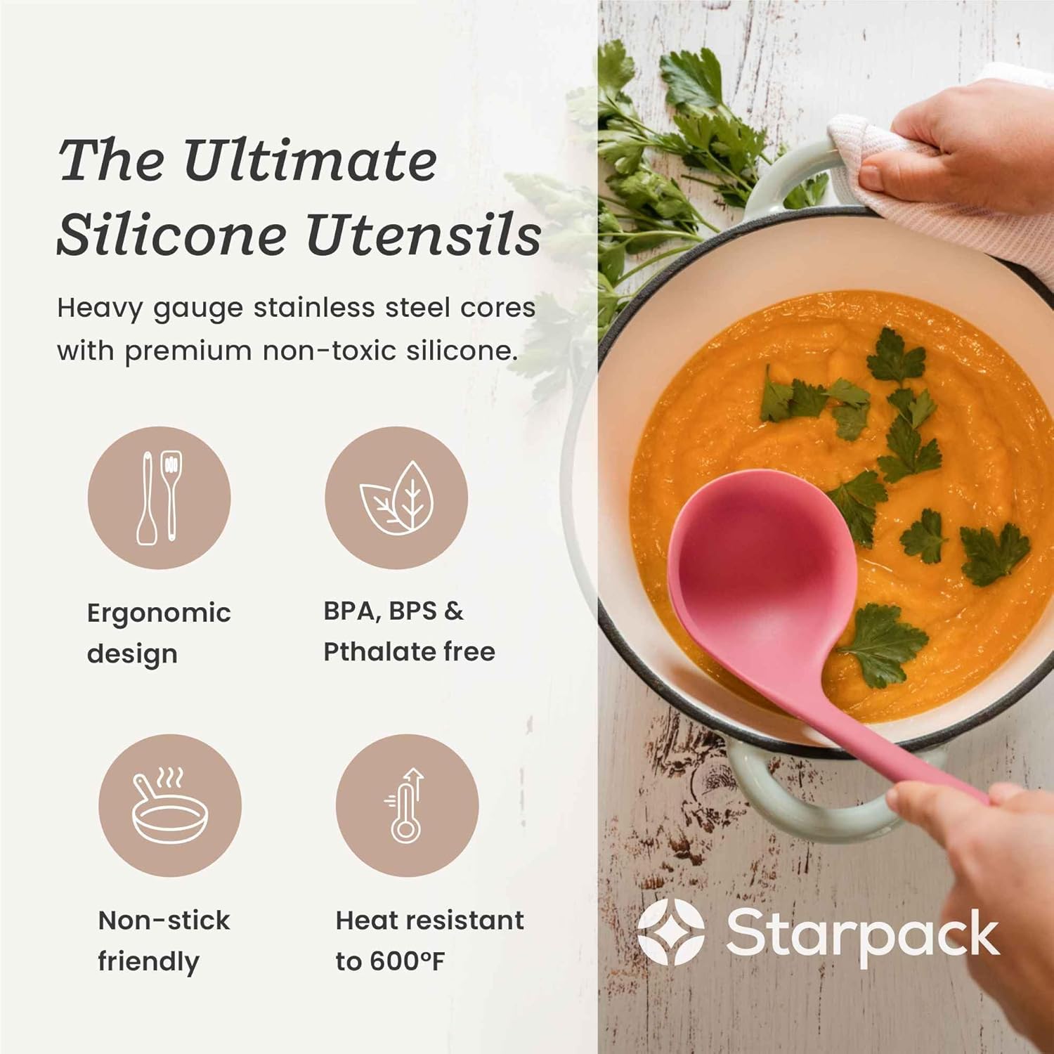 Starpack 'Like a Boss' XL Premium Silicone Cooking Utensils Set (6 Pcs) - Heat Resistant Kitchen