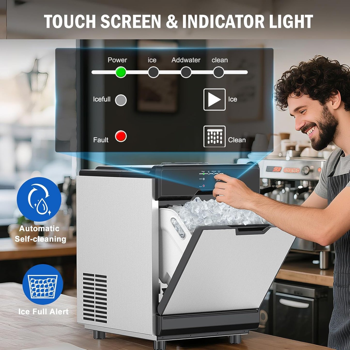 Nugget Ice Maker Countertop, 40 LBS/Day with 10 LBS Storage Bin, Freestanding/Countertop Ice Maker