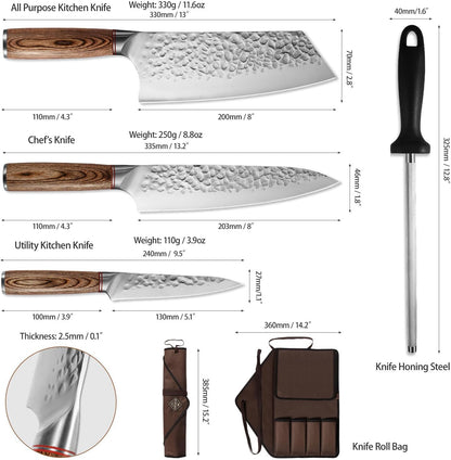 KOFERY 5PCS Chef and BBQ Knife Set with Roll Bag, High Carbon Stainless Steel Knives for Precise