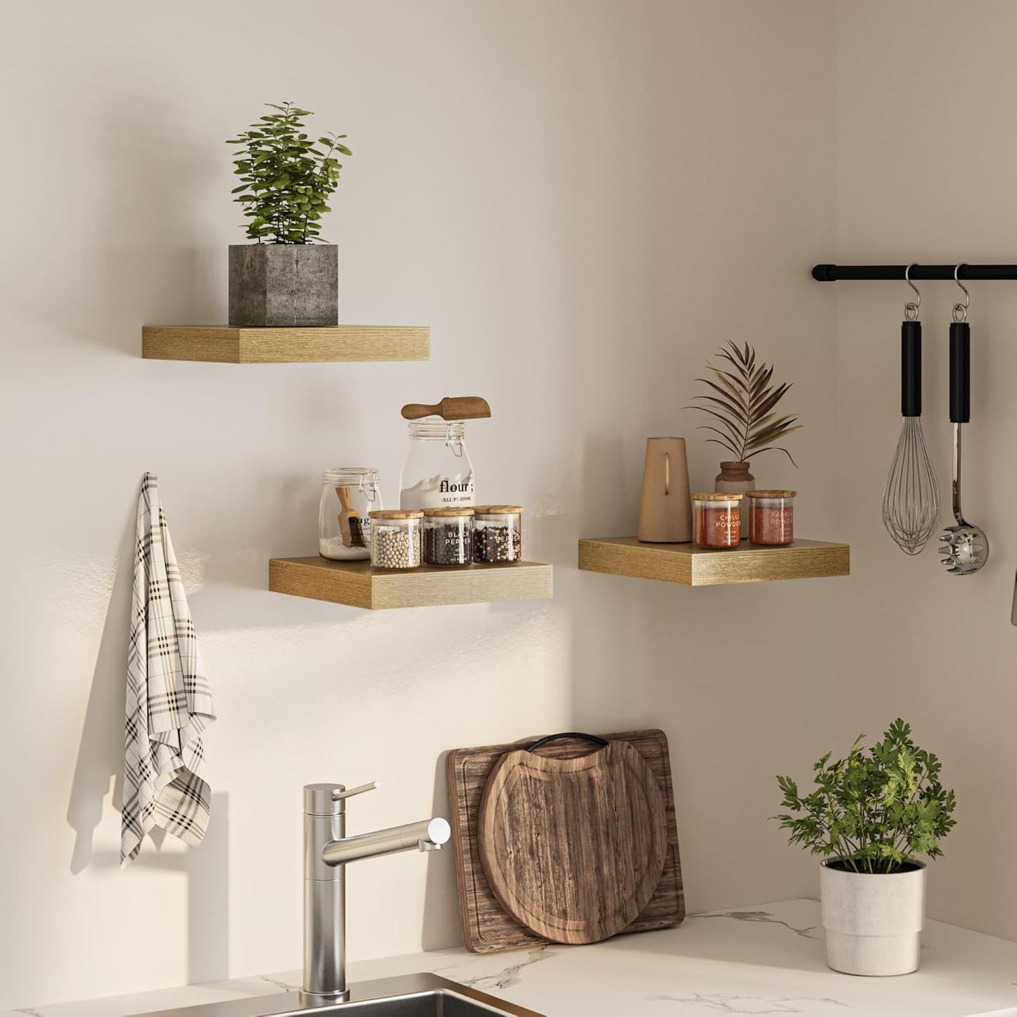 Square Floating Shelves for Wall, 12" W x 12" D x 1.2" H, Small Wooden Wall Mounted Display Shelves