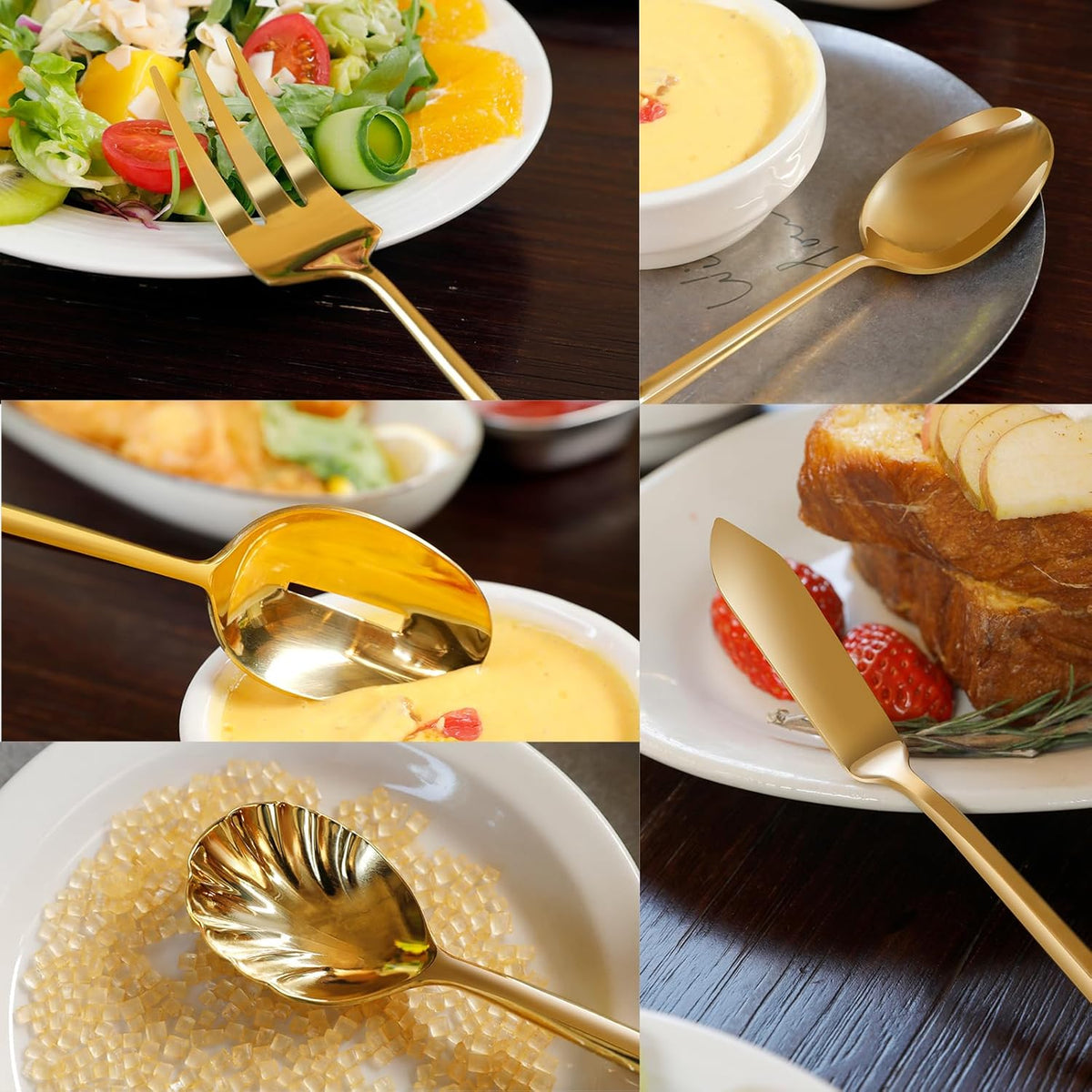 Silverware 65-Piece Gold Flatware Set with Serving Utensils Stainless Steel Thick Heavy Mirror