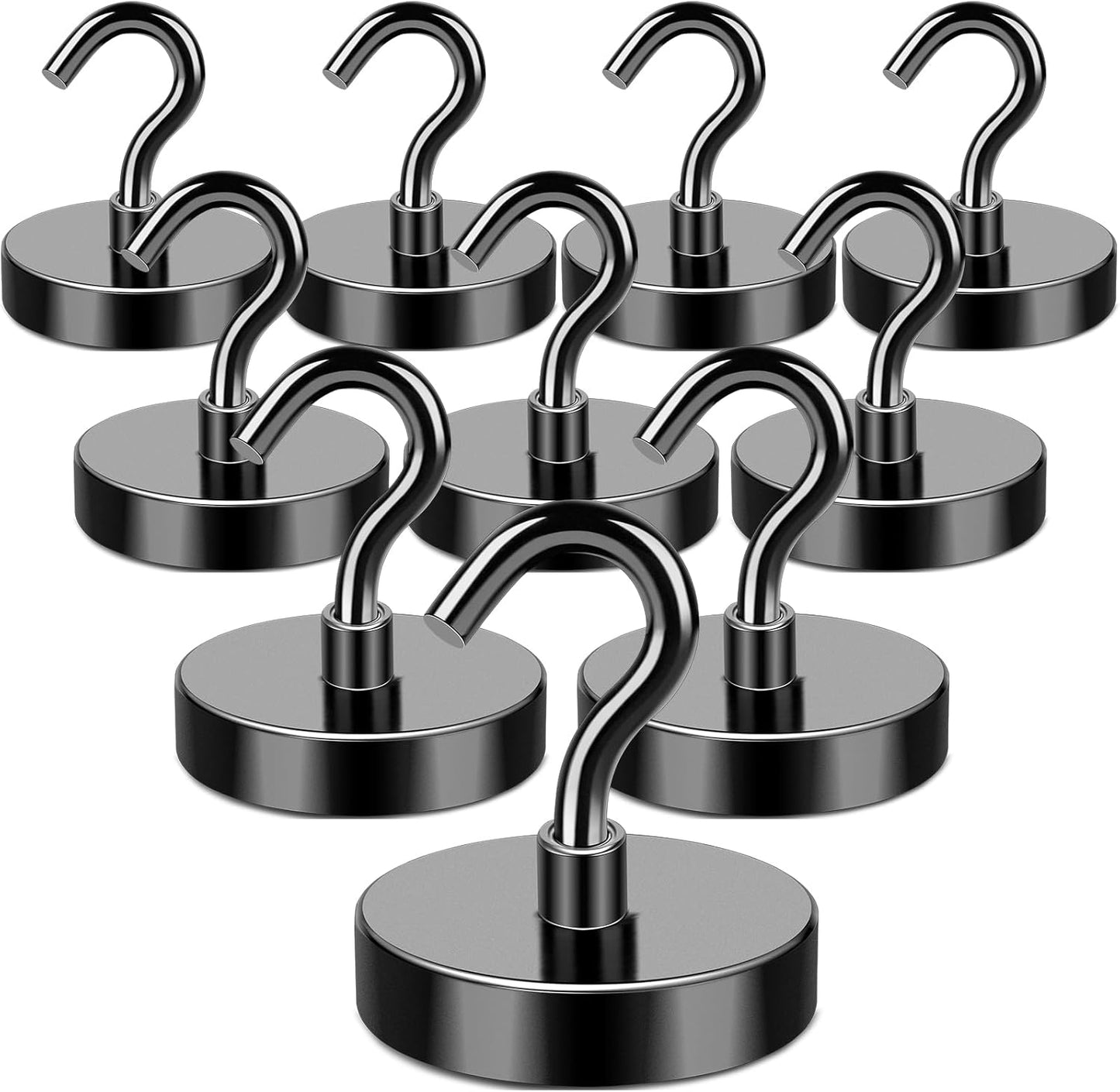 MIKEDE Black Magnetic Hooks Heavy Duty, 150LB+ Strong Neodymium Magnets for Refrigerator, Magnetic