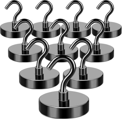 MIKEDE Black Magnetic Hooks Heavy Duty, 150LB+ Strong Neodymium Magnets for Refrigerator, Magnetic
