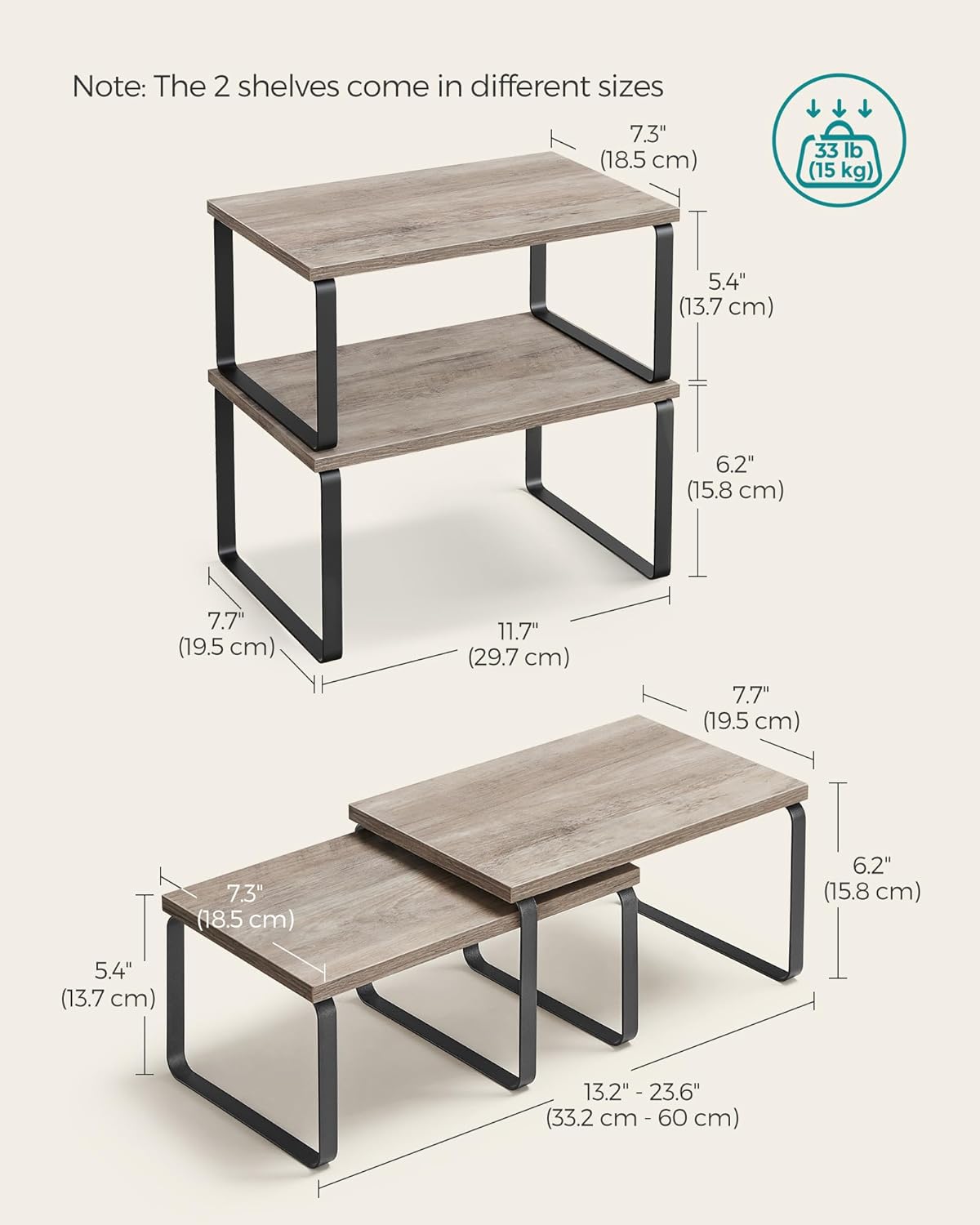 SONGMICS Cabinet Organizer Shelf, Set of 2 Kitchen Counter Shelves, Kitchen Storage, Spice Rack