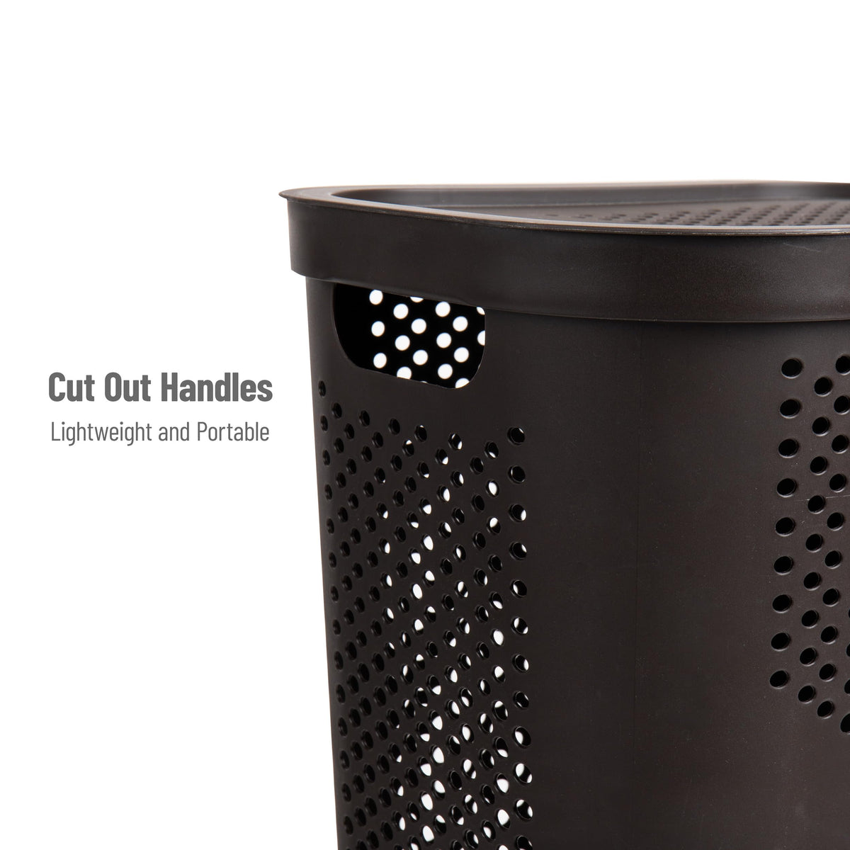 Mind Reader Slim Laundry Hamper with Lid, 60L Clothes Basket, Ventilated Plastic, Brown