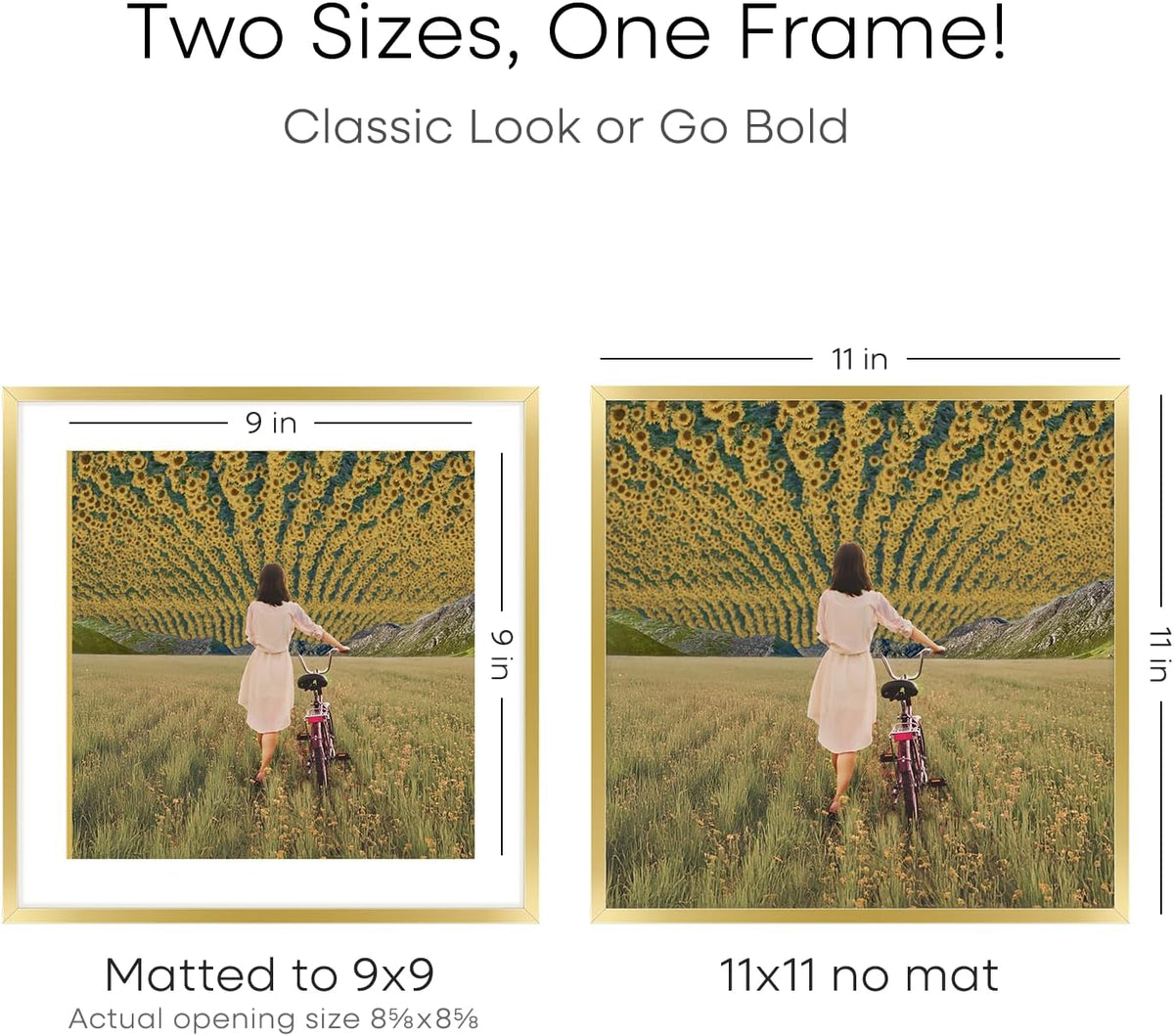 Homeforia 11x11 Picture Frame Gold, High End Metal 11 by 11 Square Frames with Mat 9 x 9 Photo